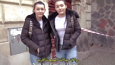 Cute brunette hair takes two dicks