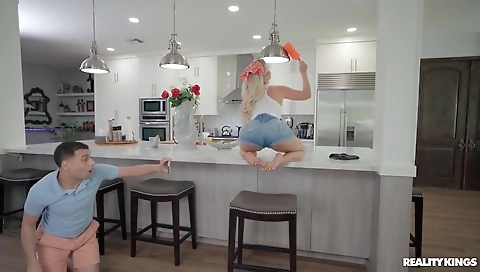 Sexy blonde model shows off her black pussy