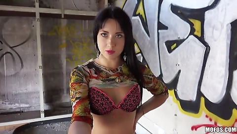 Sexy brunette hair shows off her pussy