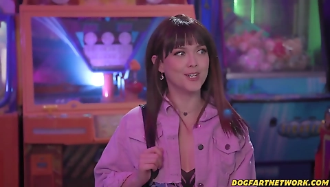 Sexy brunette hair shows off her feet in the bathroom